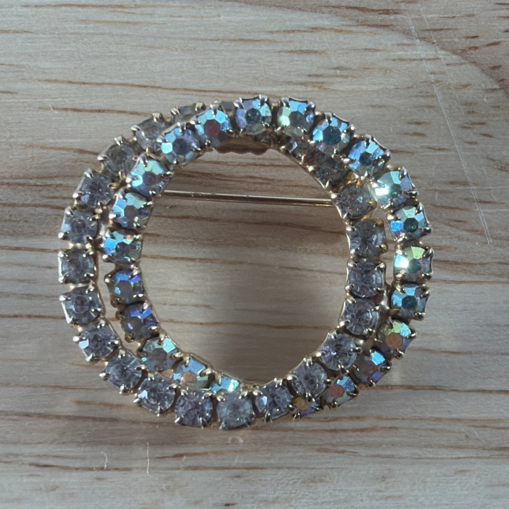 STUNNING VINTAGE ESTATE MCM AB RHINESTONE INFINITY RING 1 1/4" BROOCH Dual Ring